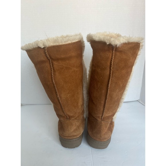 Style & Co Witty Leather Chestnut Brown Mid Calf Cream Faux Fur Winter Boots 8 - Picture 7 of 13